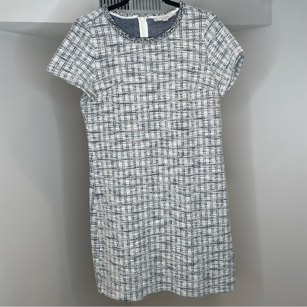 Loft Tweed Knee High Dress Work Outfit Zip Up